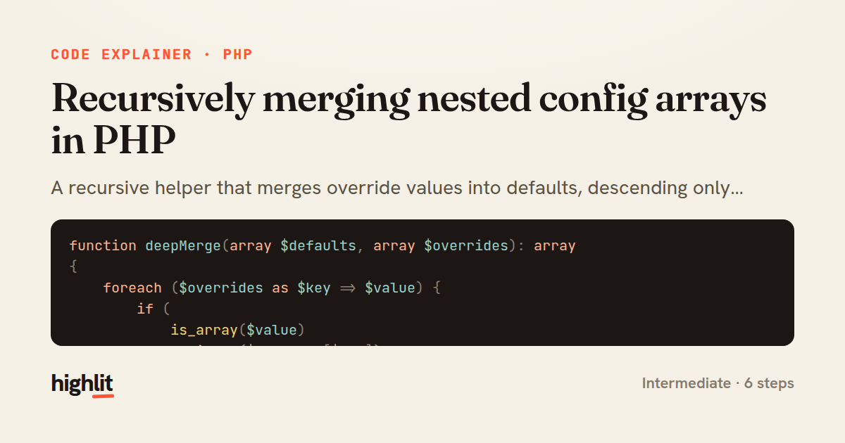 Recursively merging nested config arrays in PHP — share card
