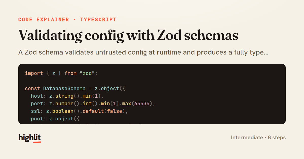 Validating config with Zod schemas — share card
