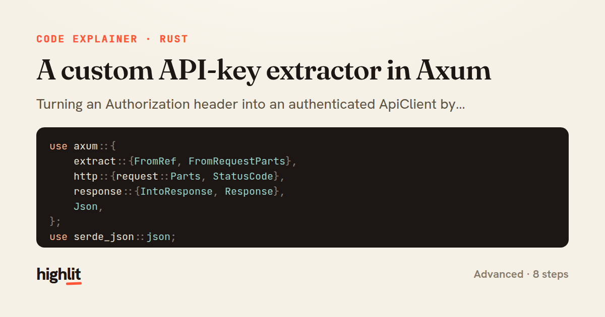 A custom API-key extractor in Axum — share card