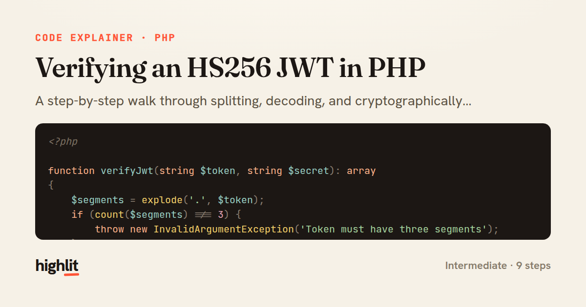 Verifying an HS256 JWT in PHP — share card