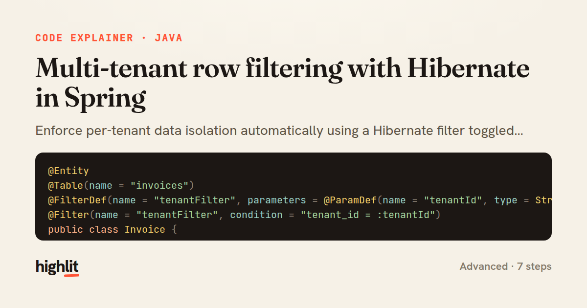 Multi-tenant row filtering with Hibernate in Spring — share card