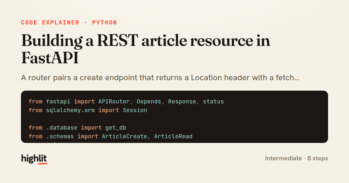 Building a REST article resource in FastAPI — share card