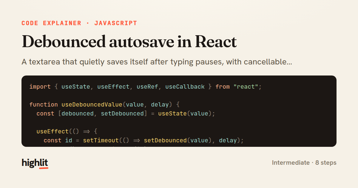 Debounced autosave in React — share card