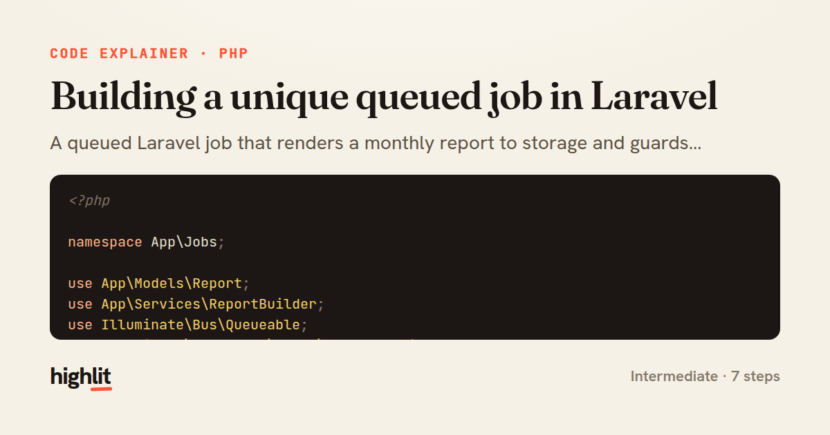 Building a unique queued job in Laravel — share card