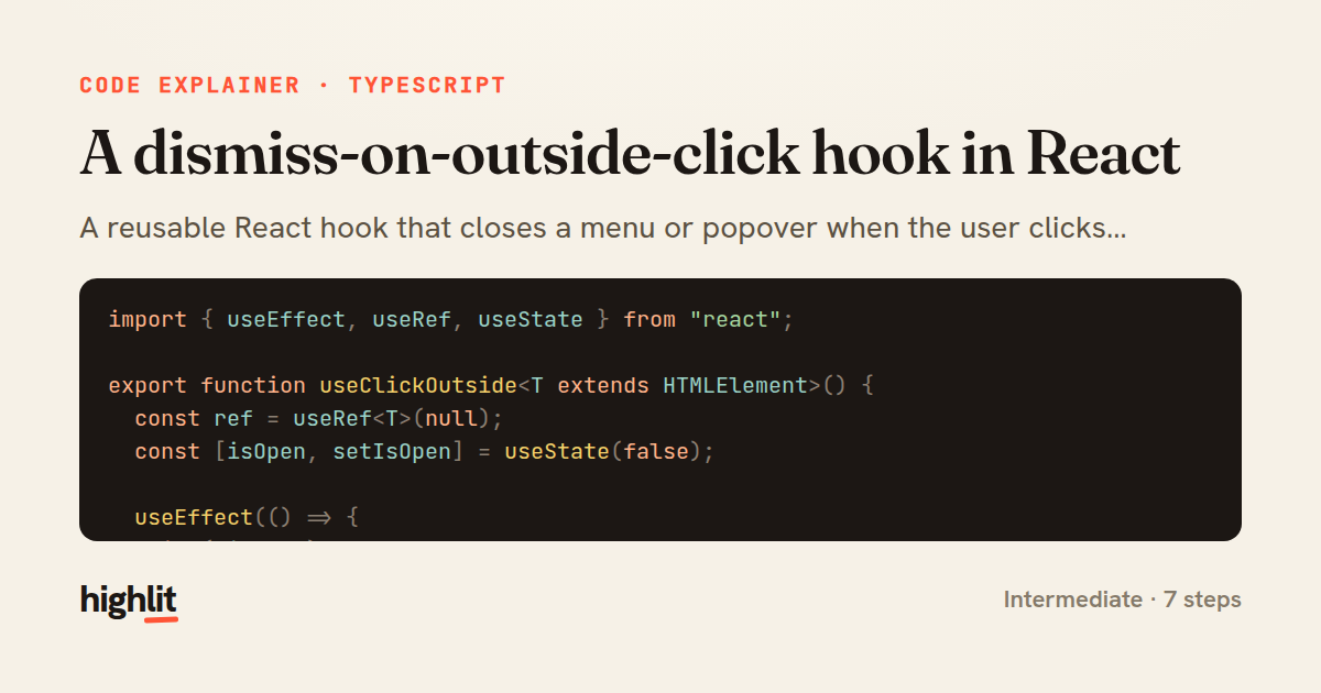 A dismiss-on-outside-click hook in React — share card