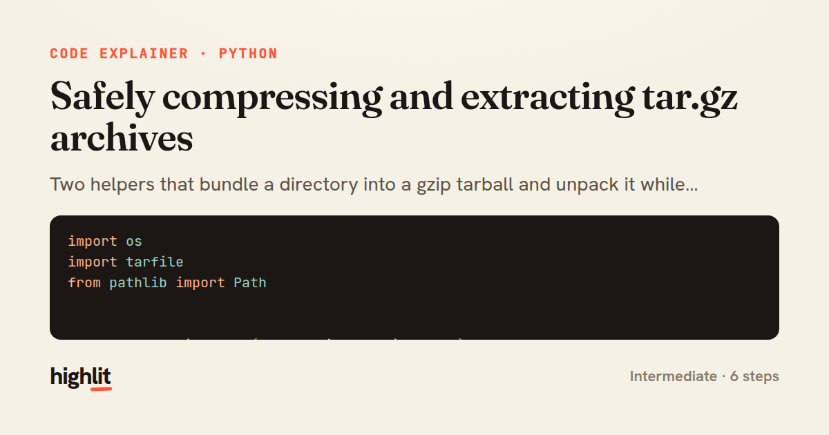 Safely compressing and extracting tar.gz archives — share card