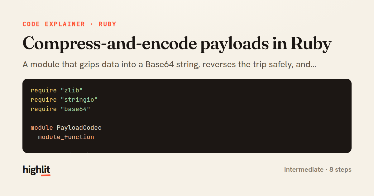 Compress-and-encode payloads in Ruby — share card