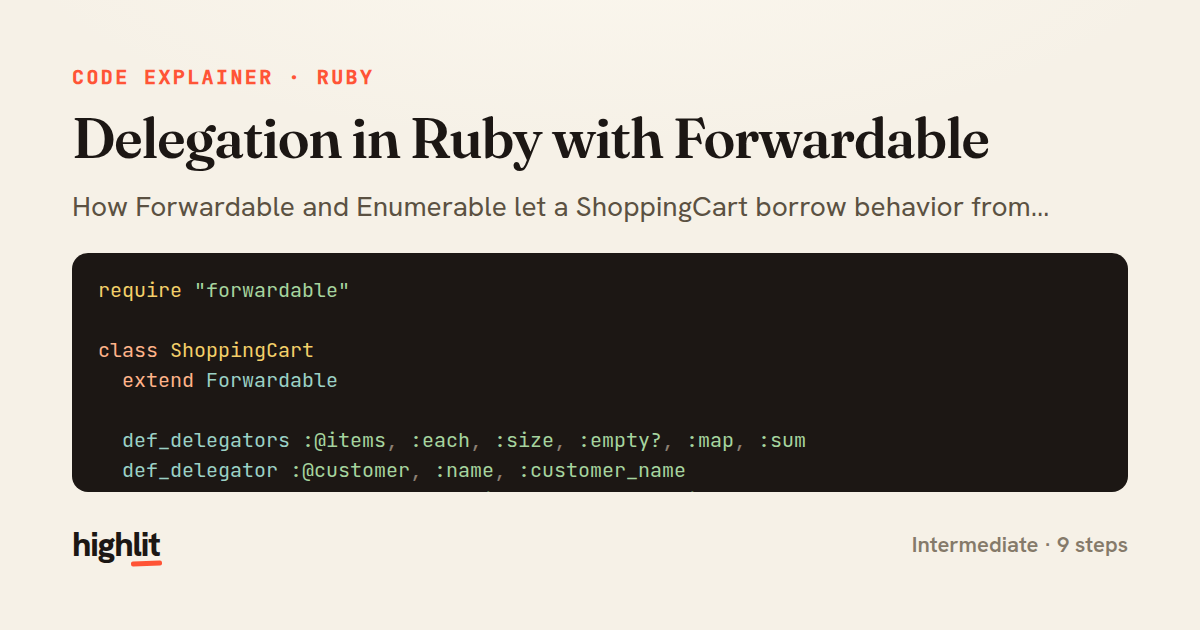 Delegation in Ruby with Forwardable — share card