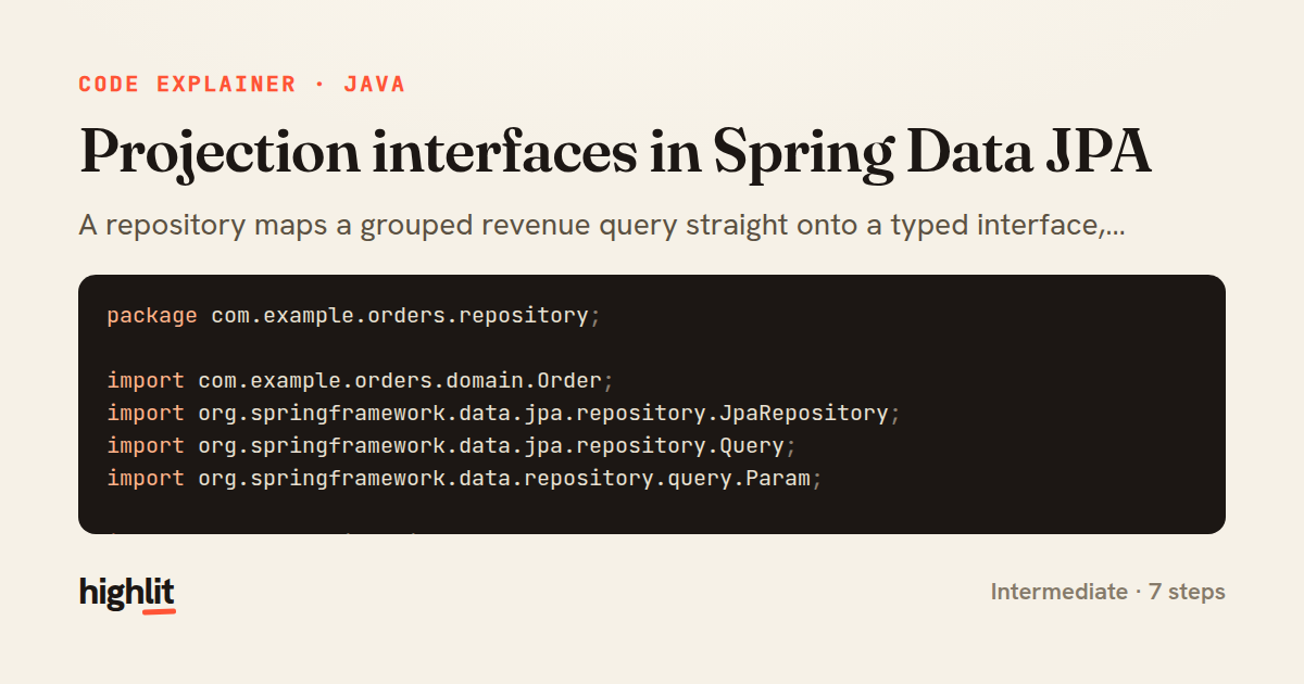 Projection interfaces in Spring Data JPA — share card