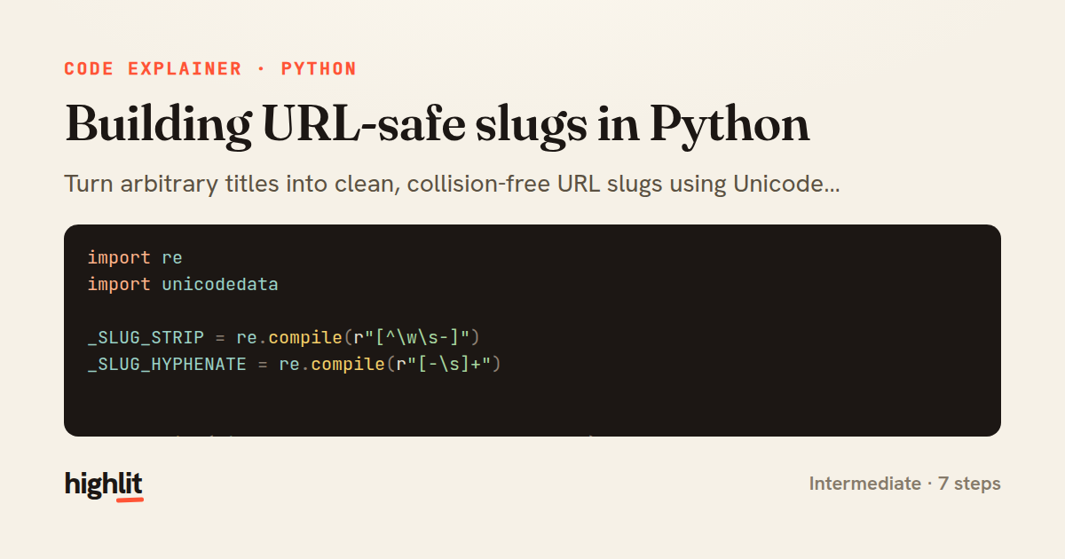 Building URL-safe slugs in Python — share card