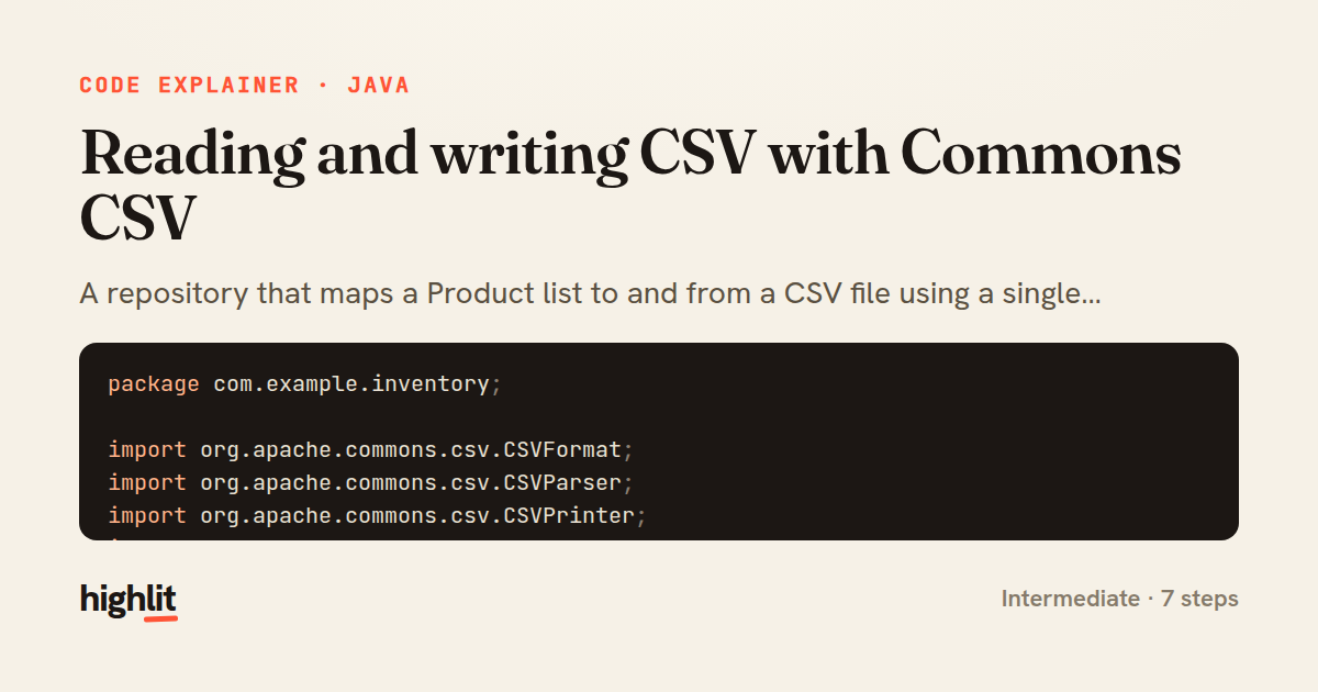 Reading and writing CSV with Commons CSV — share card