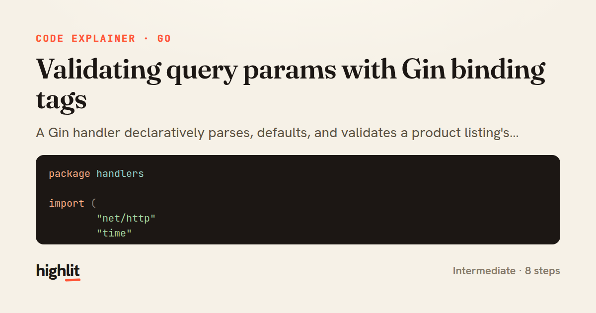 Validating query params with Gin binding tags — share card