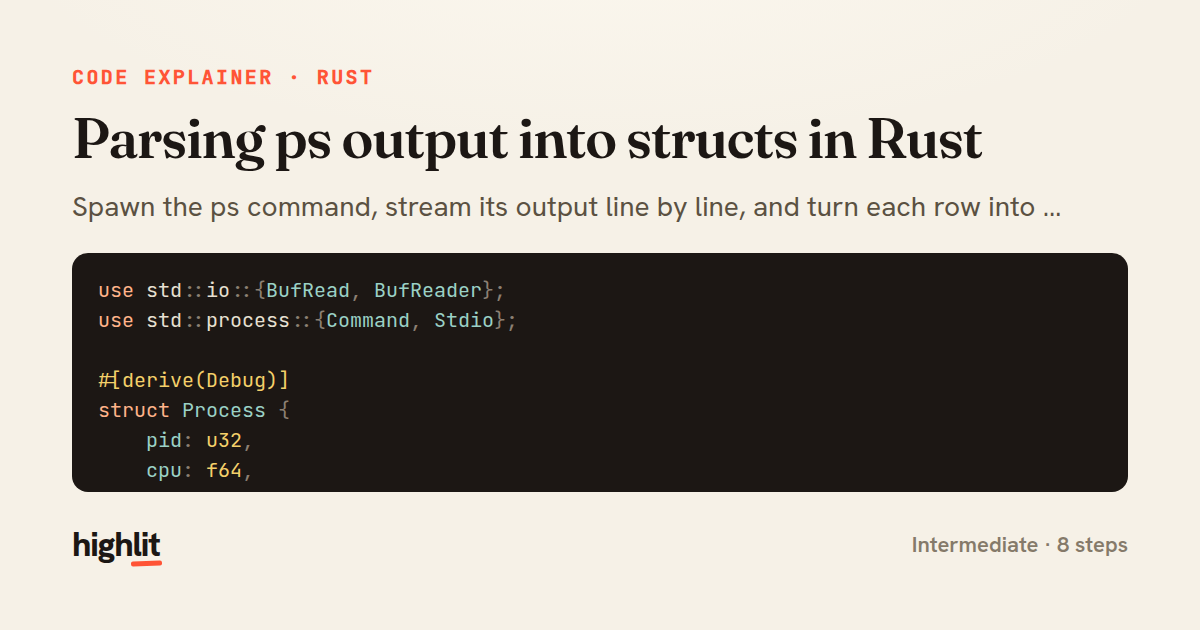 Parsing ps output into structs in Rust — share card