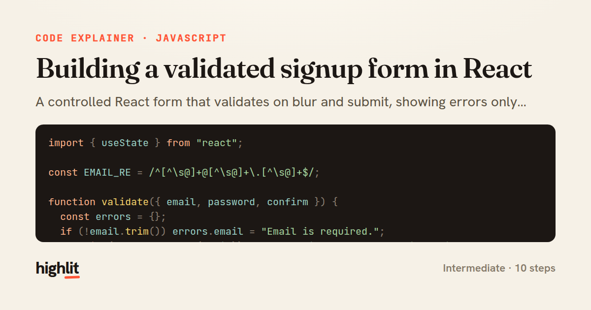 Building a validated signup form in React — share card