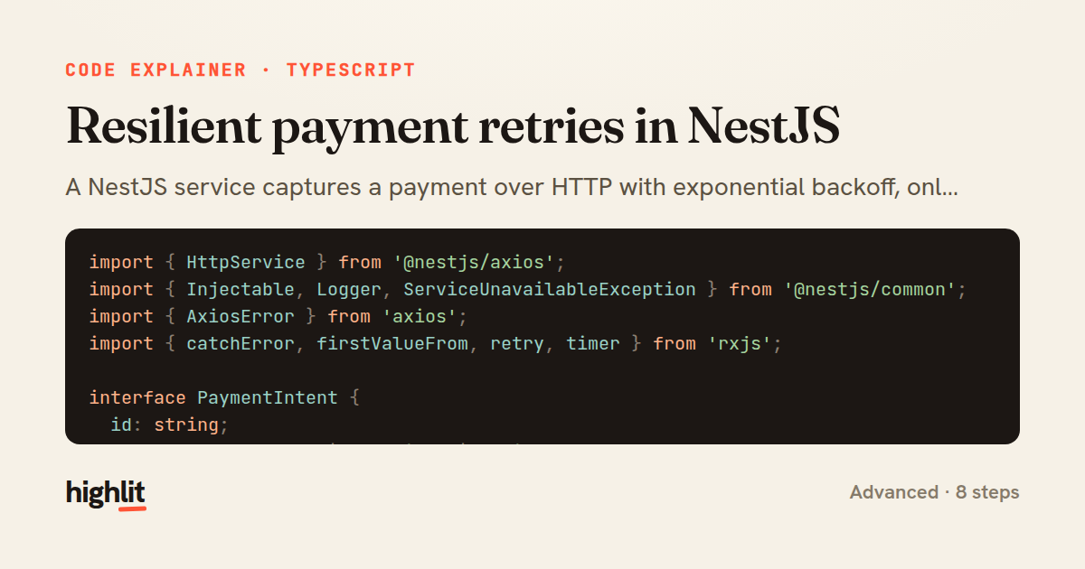 Resilient payment retries in NestJS — share card