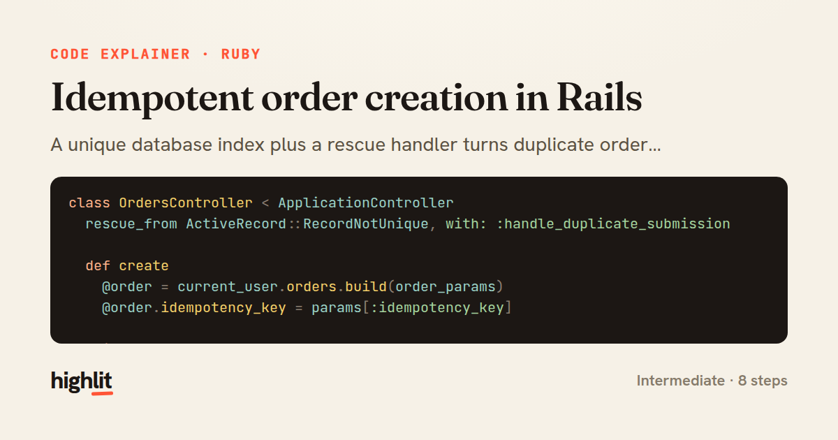 Idempotent order creation in Rails — share card