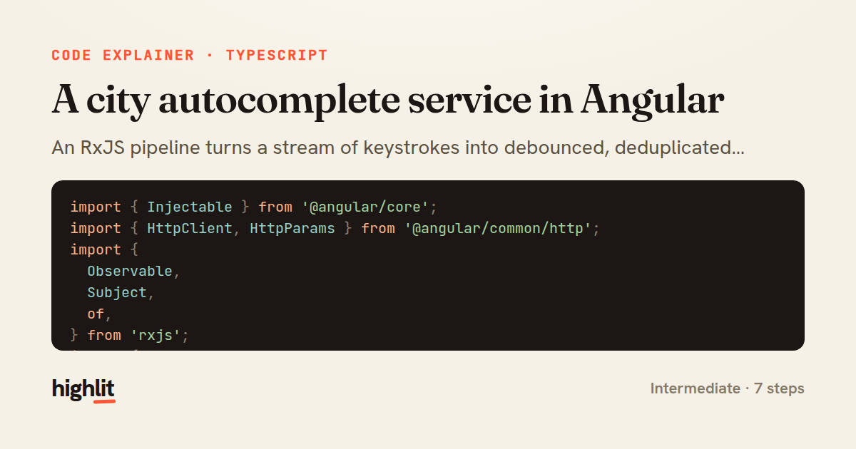 A city autocomplete service in Angular — share card