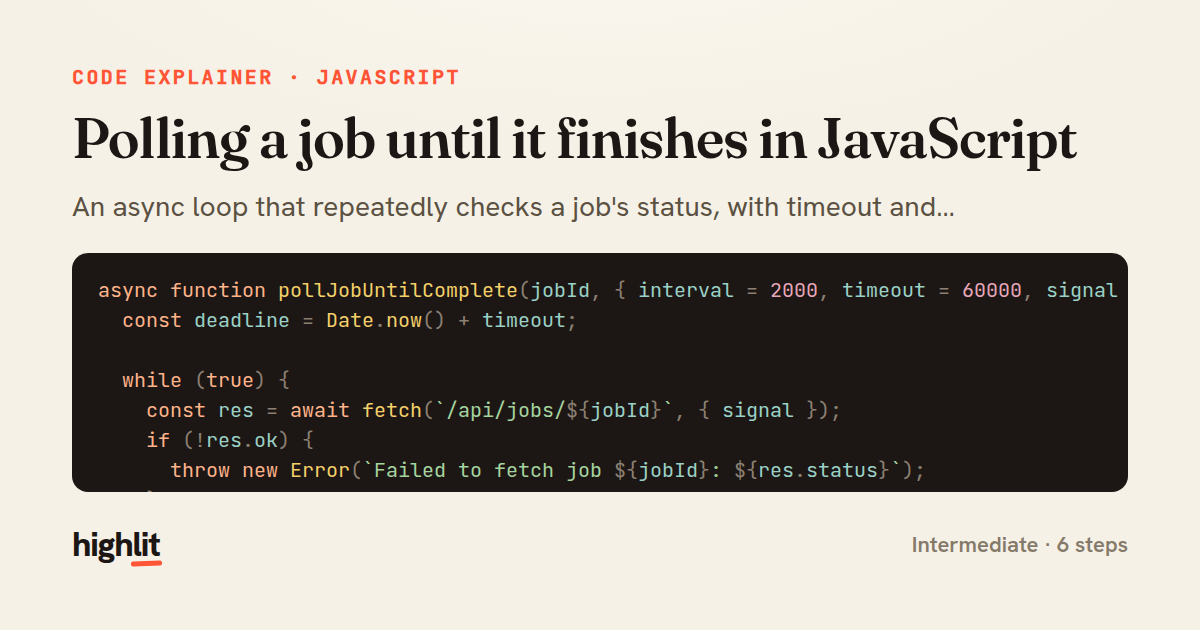 Polling a job until it finishes in JavaScript — share card