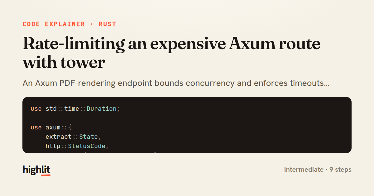 Rate-limiting an expensive Axum route with tower — share card