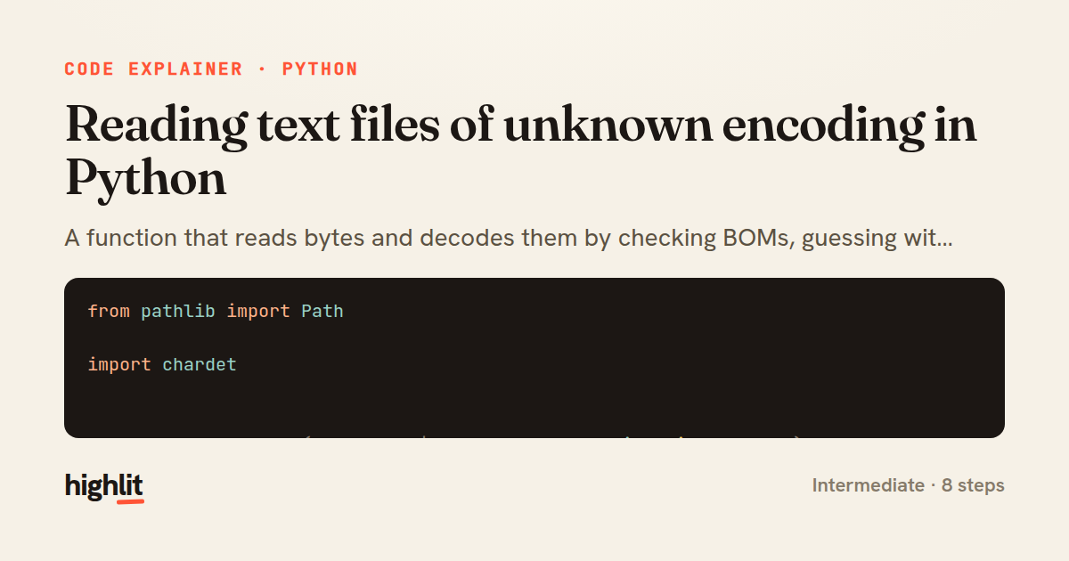 Reading text files of unknown encoding in Python — share card