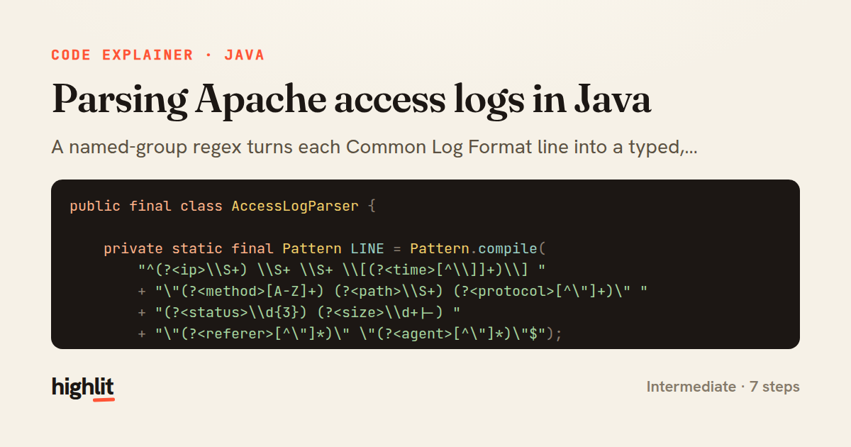 Parsing Apache access logs in Java — share card
