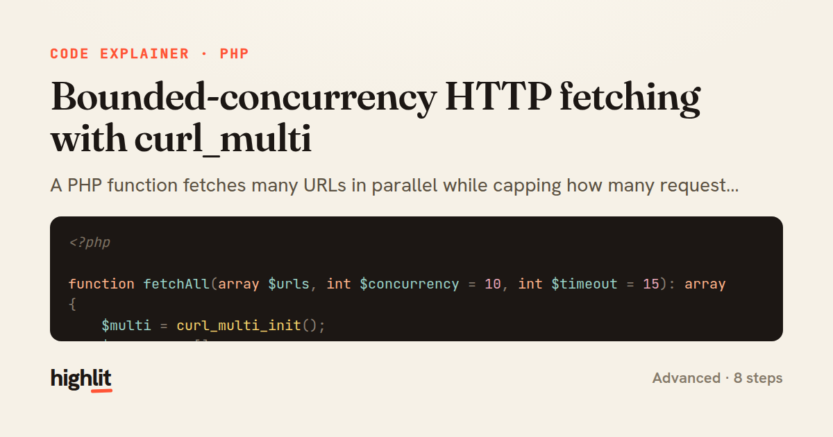 Bounded-concurrency HTTP fetching with curl_multi — share card
