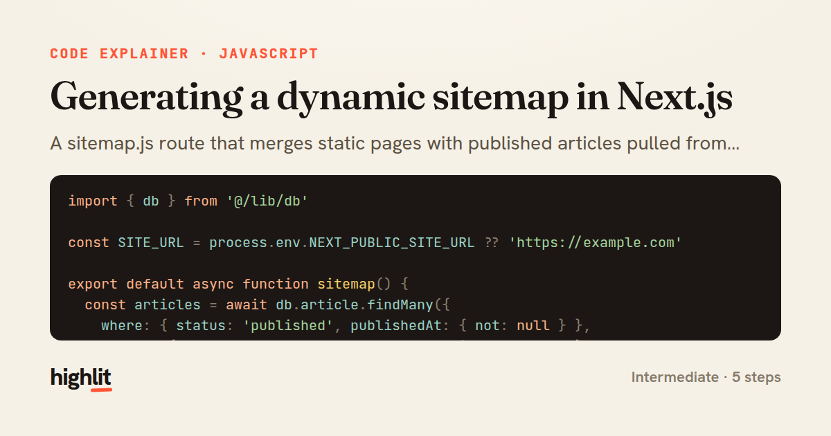 Generating a dynamic sitemap in Next.js — share card