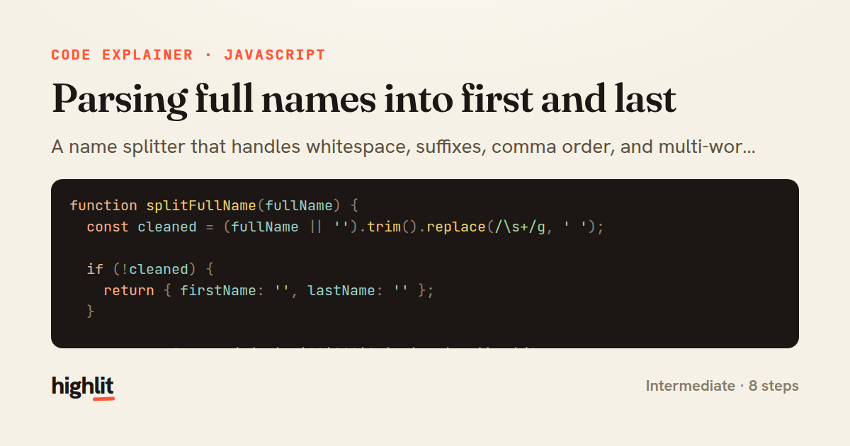 Parsing full names into first and last — share card