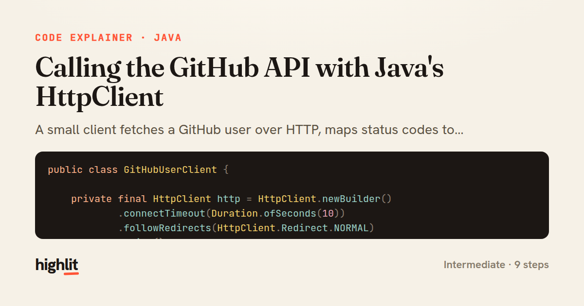 Calling the GitHub API with Java's HttpClient — share card