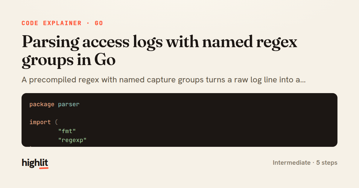 Parsing access logs with named regex groups in Go — share card