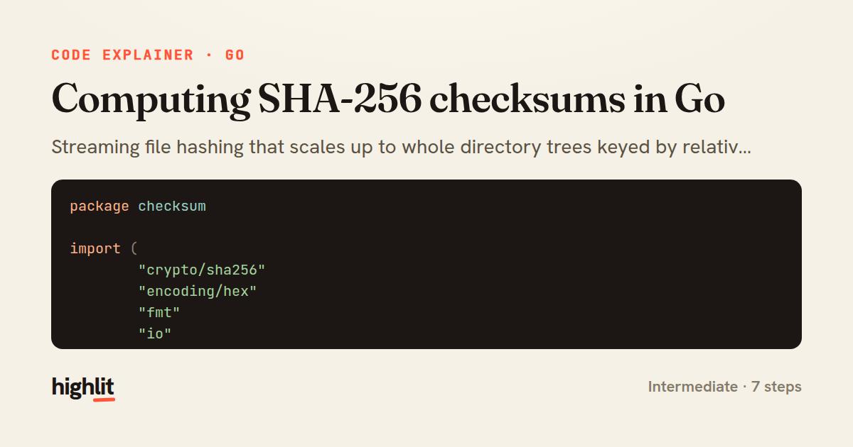 Computing SHA-256 checksums in Go — share card
