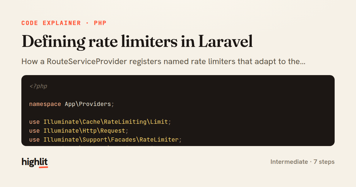 Defining rate limiters in Laravel — share card