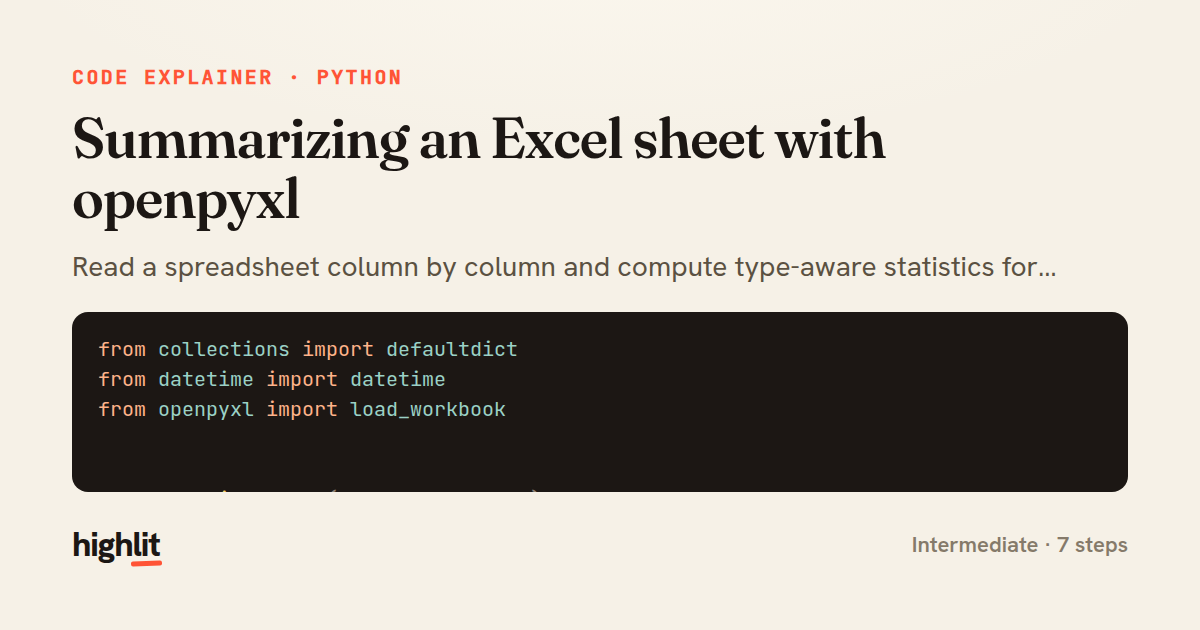 Summarizing an Excel sheet with openpyxl — share card