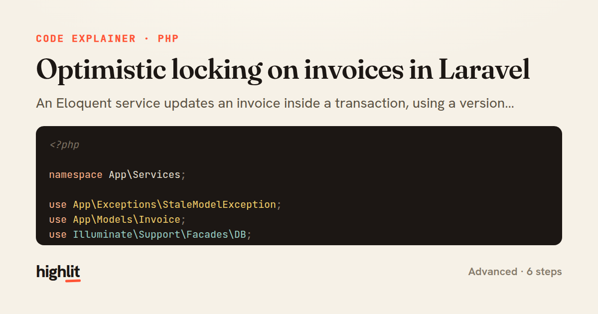 Optimistic locking on invoices in Laravel — share card