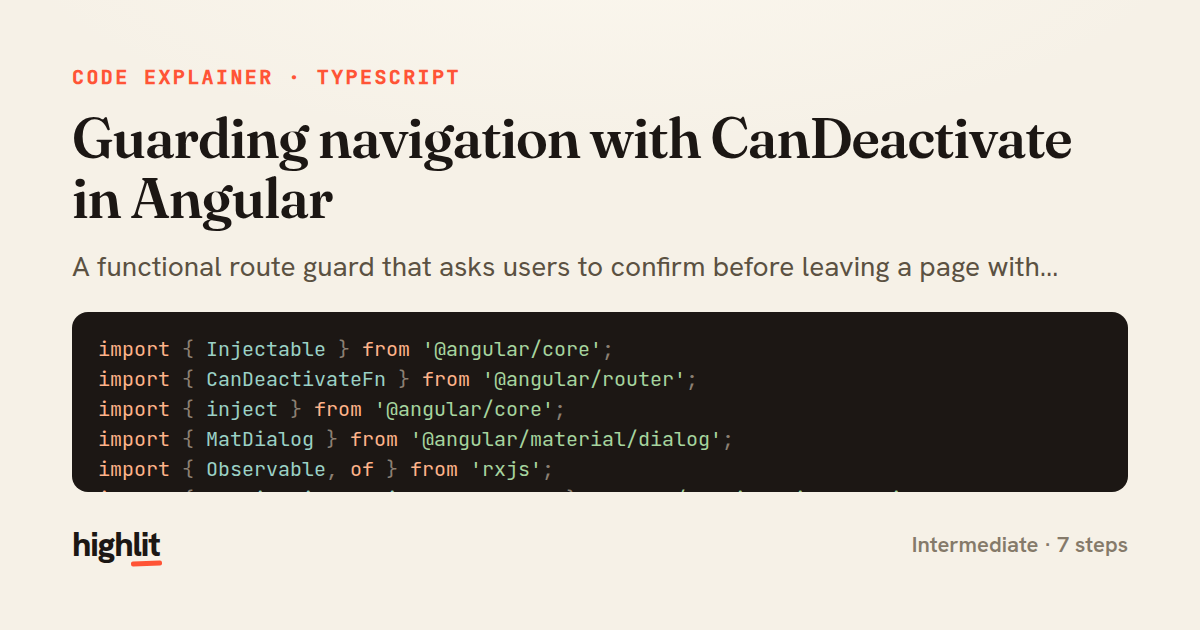 Guarding navigation with CanDeactivate in Angular — share card