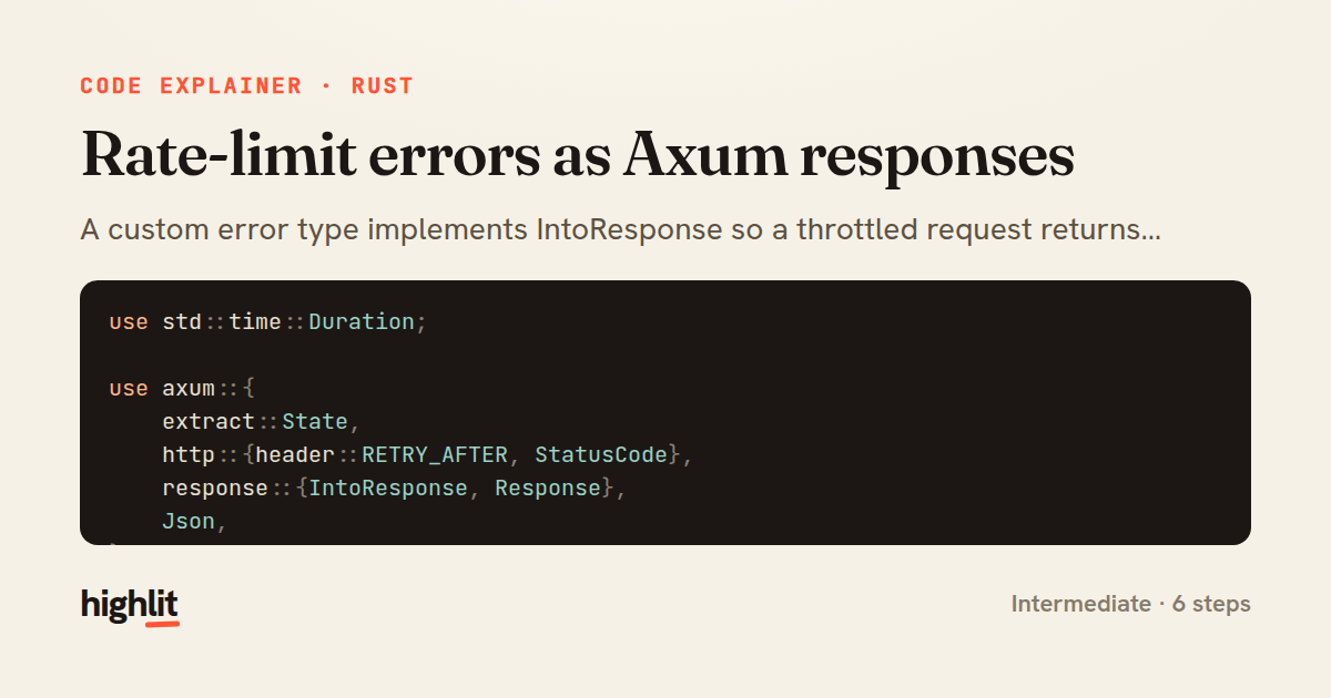 Rate-limit errors as Axum responses — share card