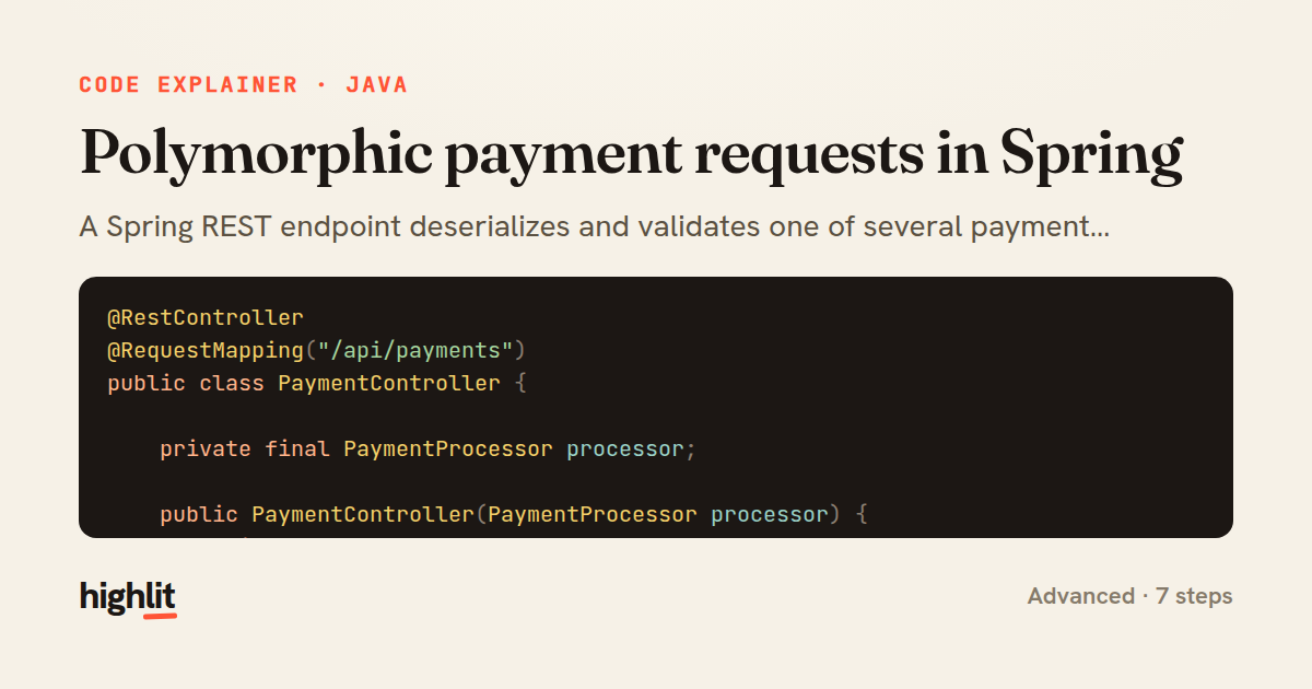 Polymorphic payment requests in Spring — share card