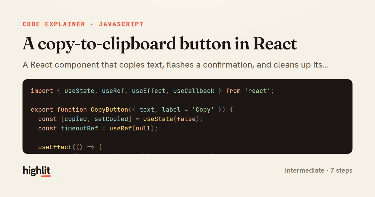 A copy-to-clipboard button in React — share card