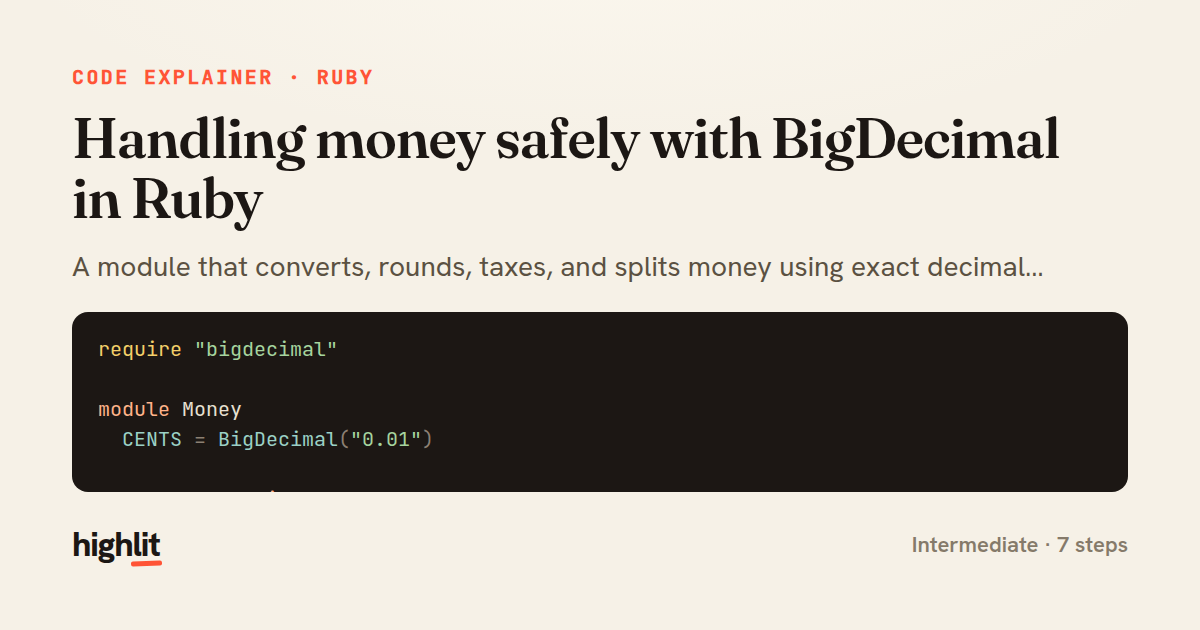 Handling money safely with BigDecimal in Ruby — share card