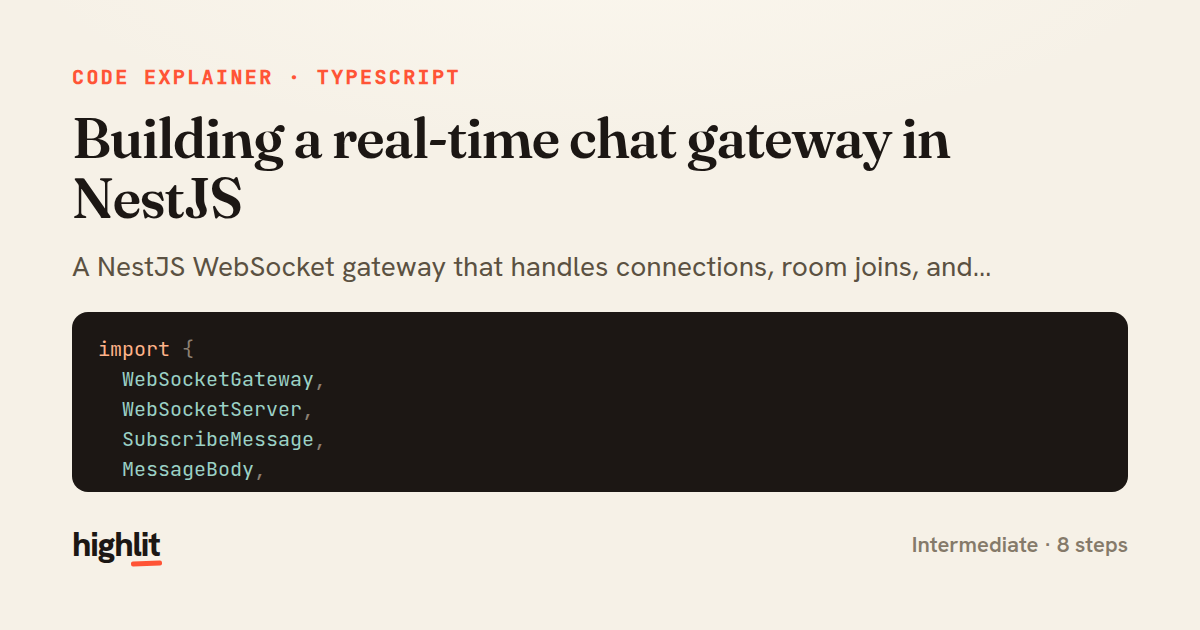 Building a real-time chat gateway in NestJS — share card