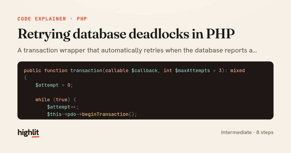 Retrying database deadlocks in PHP — share card
