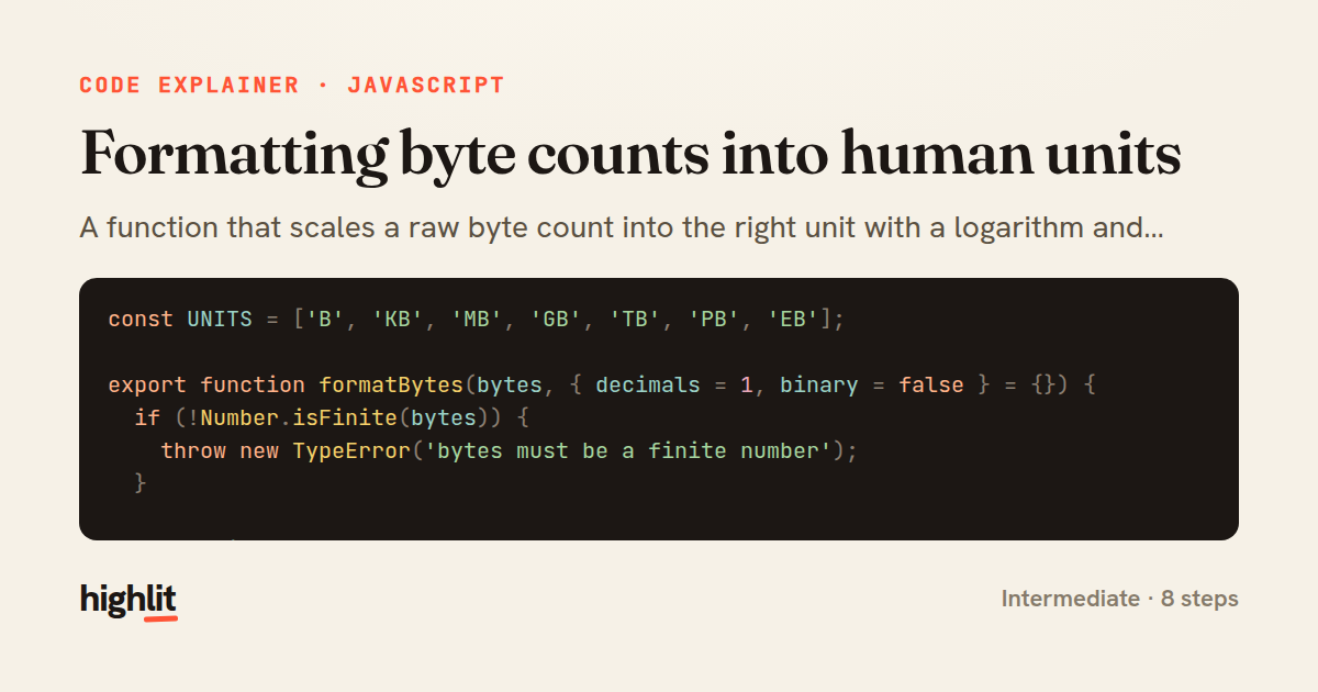 Formatting byte counts into human units — share card