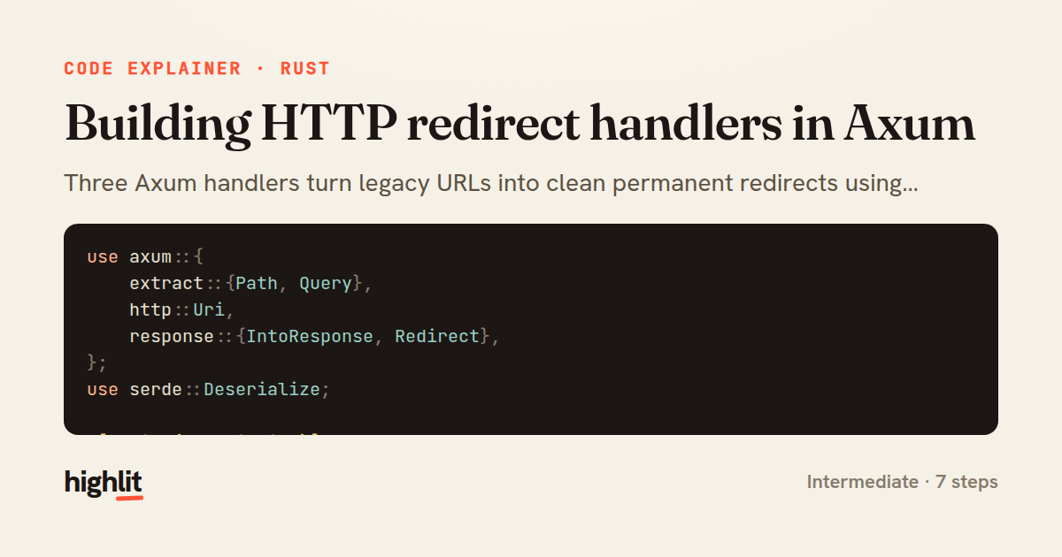 Building HTTP redirect handlers in Axum — share card