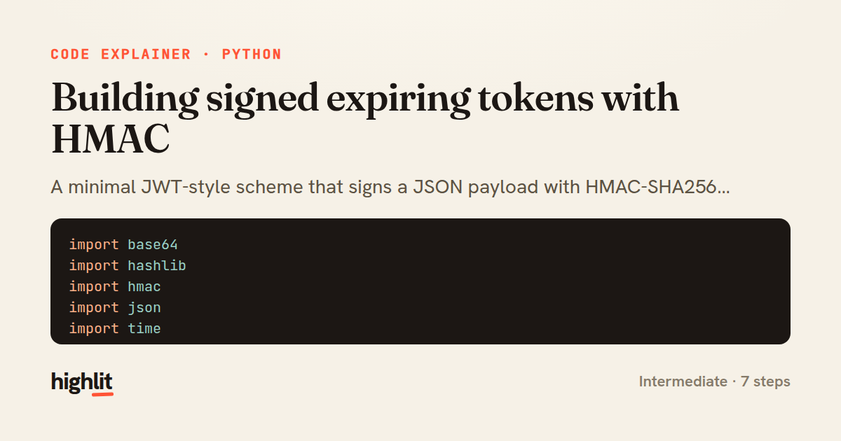 Building signed expiring tokens with HMAC — share card