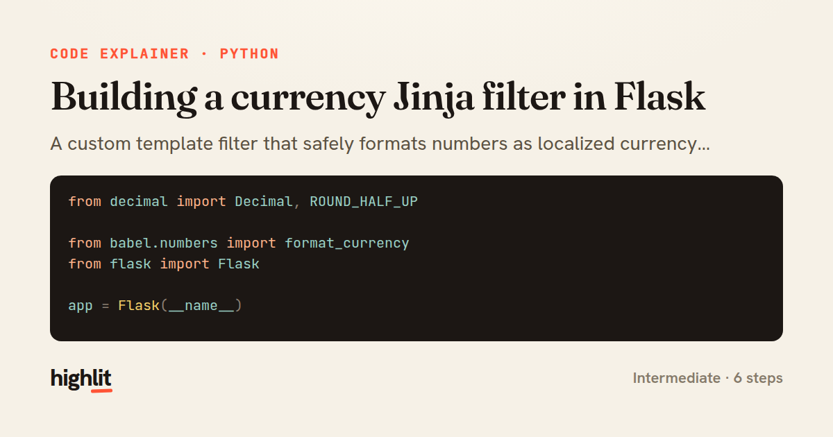 Building a currency Jinja filter in Flask — share card