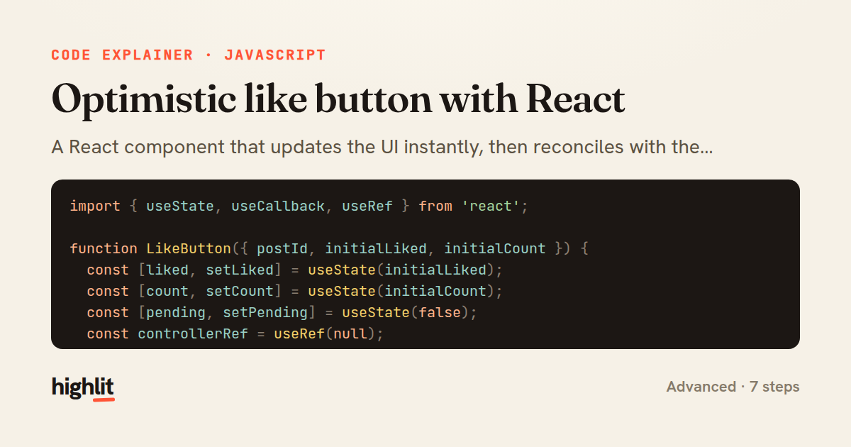 Optimistic like button with React — share card