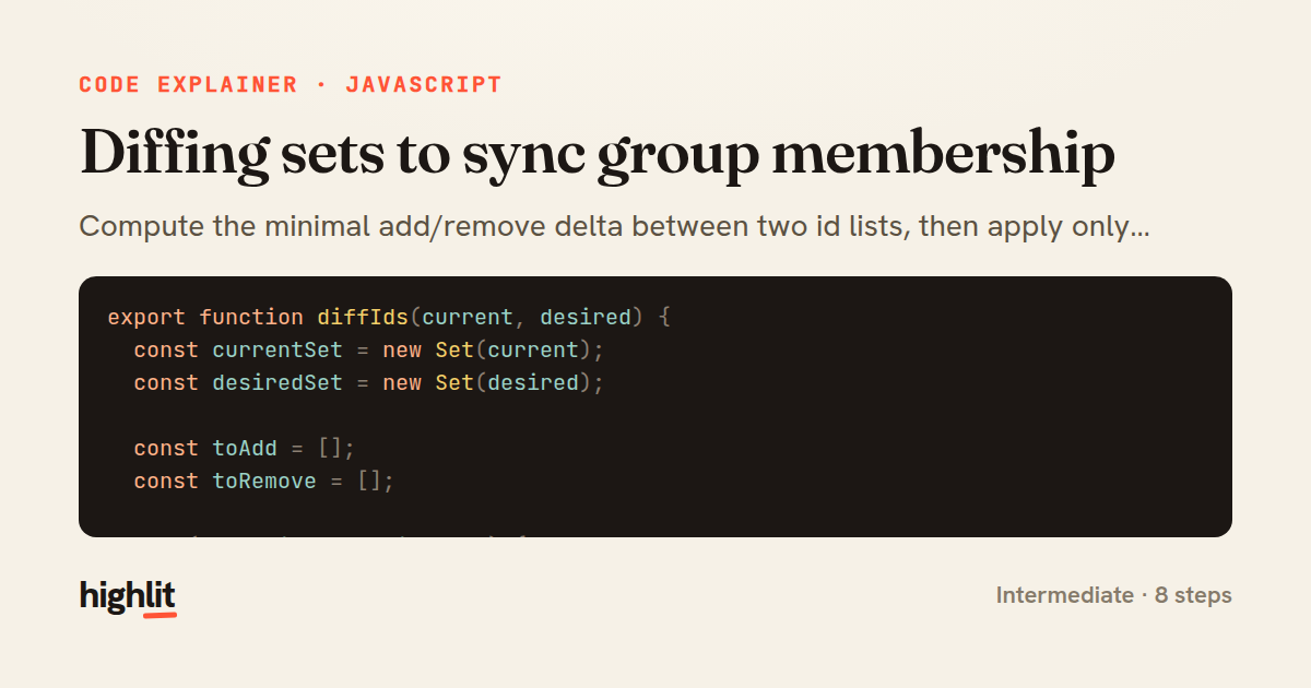 Diffing sets to sync group membership — share card