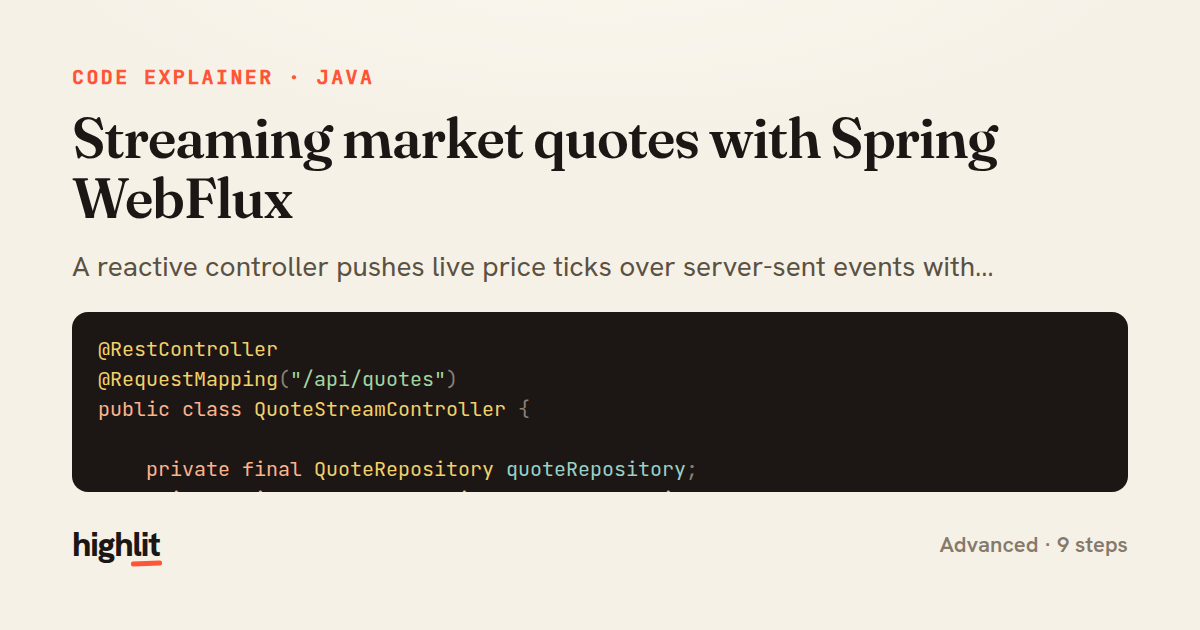 Streaming market quotes with Spring WebFlux — share card