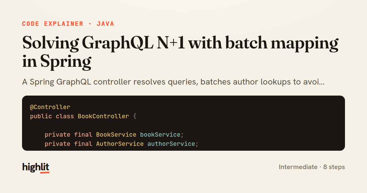 Solving GraphQL N+1 with batch mapping in Spring — share card