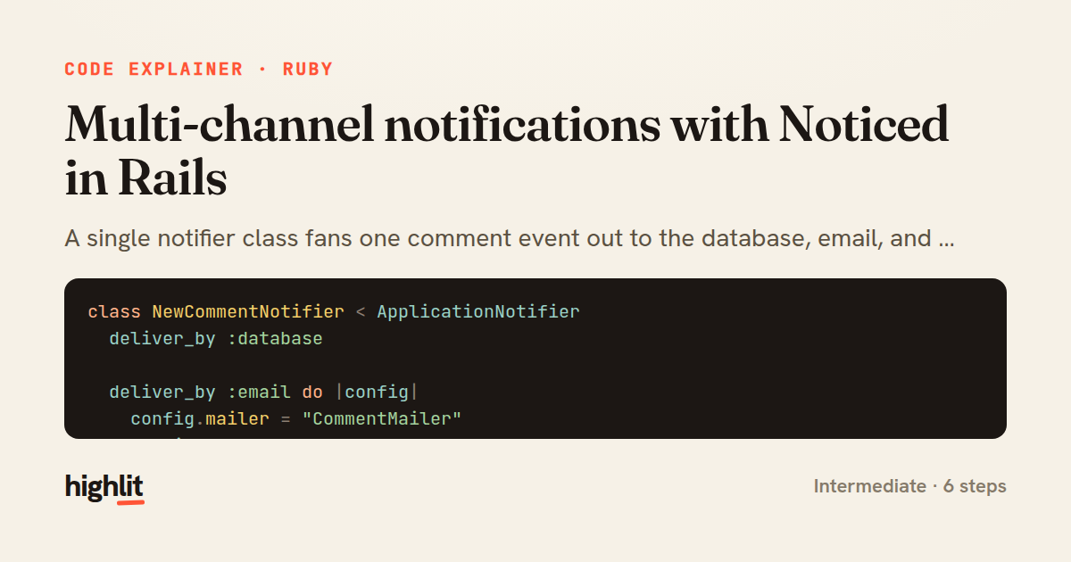 Multi-channel notifications with Noticed in Rails — share card